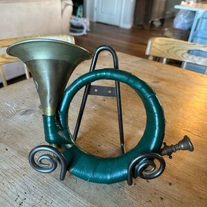 Vintage German Hunting Horn with Stand